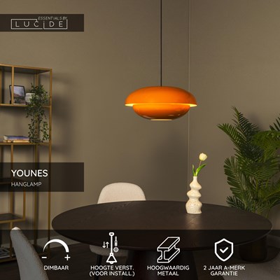 Lucide YOUNES - Hanglamp - Ø 40 cm - 1xE27 - Oranje | Essential